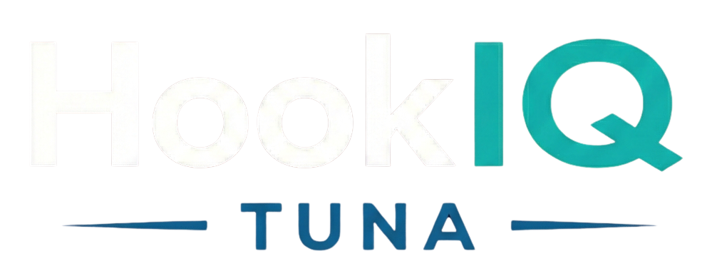 HookIQ Tuna Schriftzug — KI-Angel-App für Hochseeangler