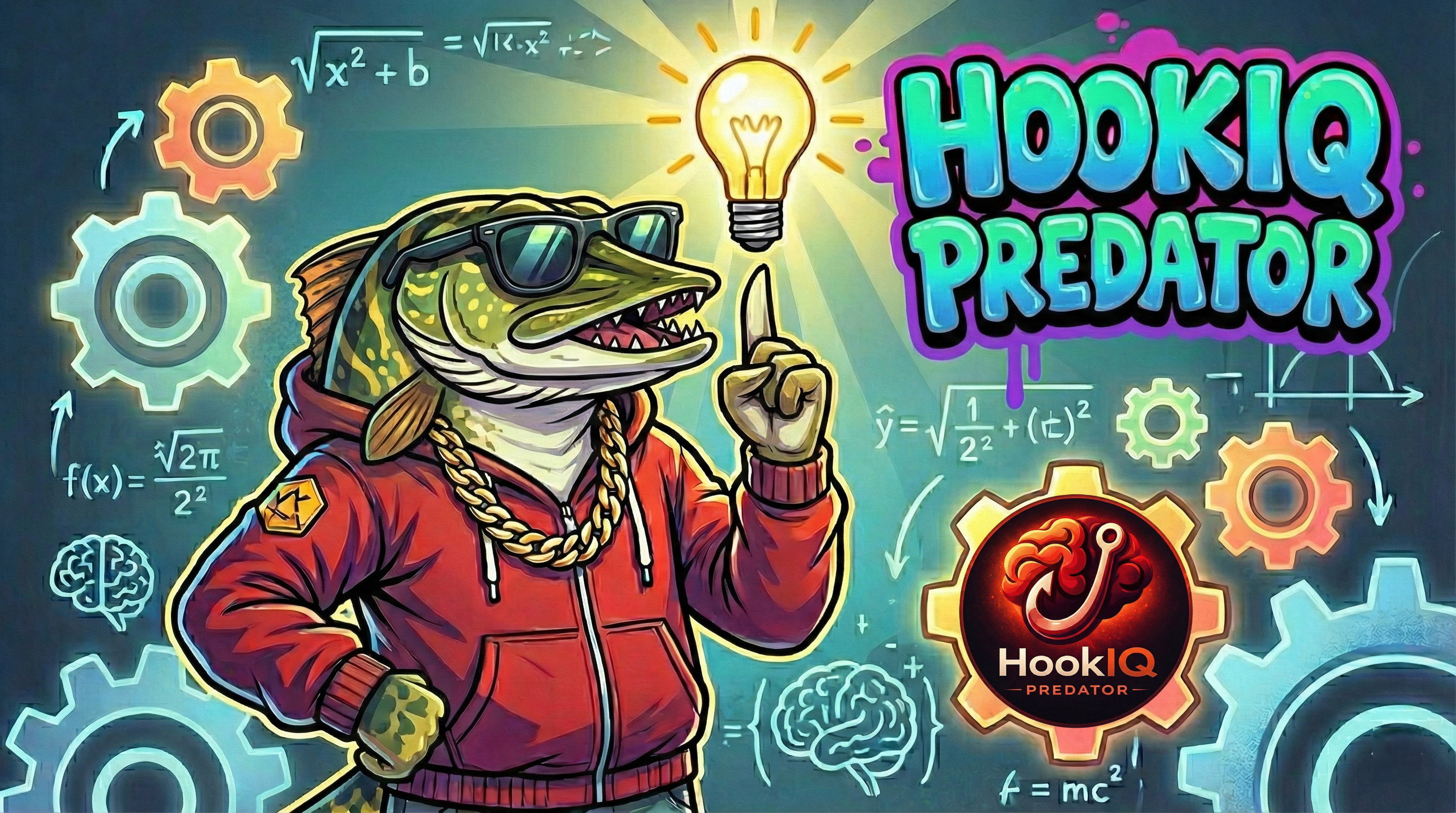 HookIQ Predator Maskottchen — Raubfisch-Angel-App mit KI für Hecht, Zander und Barsch