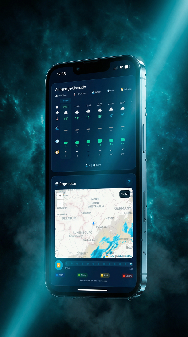 HookIQ Wetter — Temperatur, Wind, Regenradar und Offshore-Vorhersage