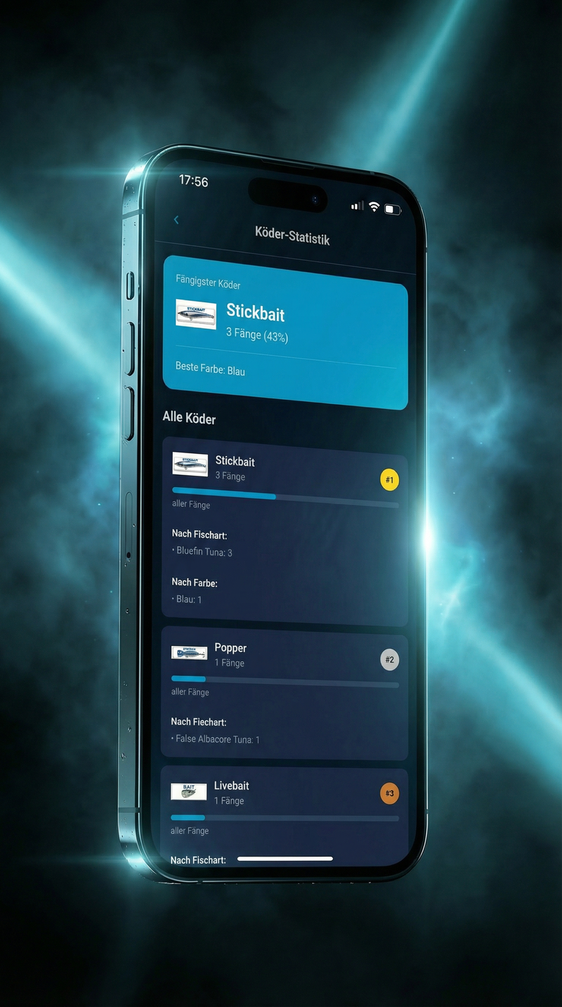 HookIQ Köder-Statistik — Stickbait, Popper, Livebait Erfolgsquoten