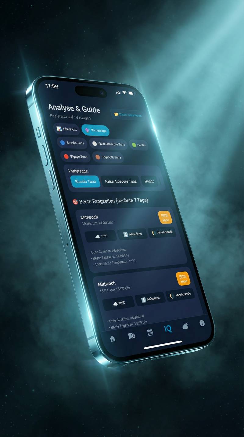 HookIQ Analyse & Guide — KI-Vorhersage für Bluefin, Albacore und Bonito